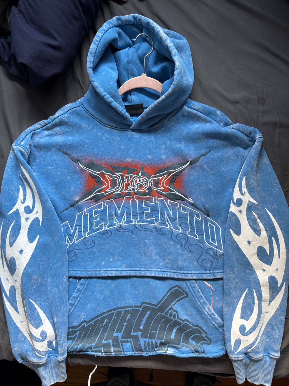 Blue Graphic Pullover Hoodie with Tribal Details